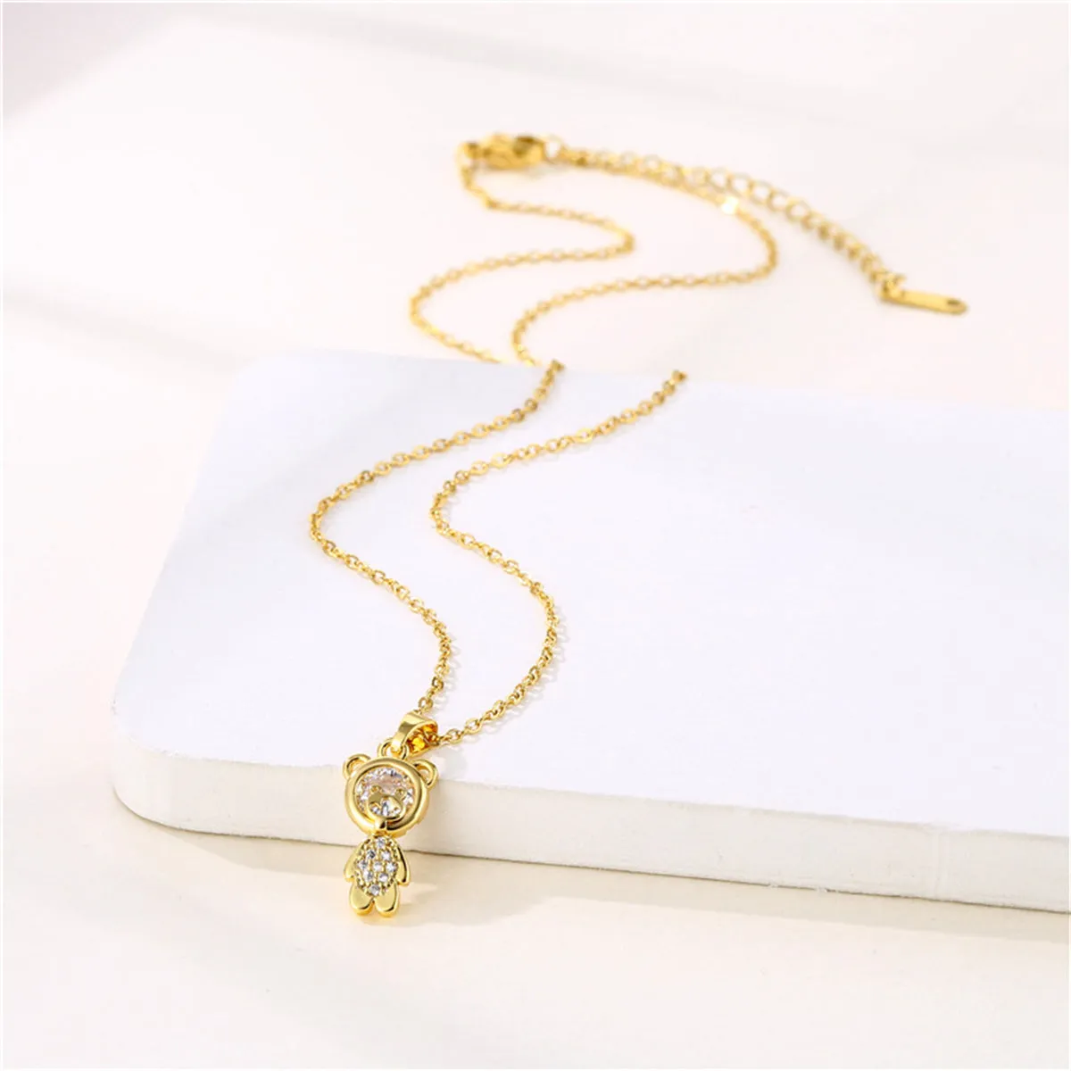 Crystal & 18K Gold-Plated Bear Pendant Necklace