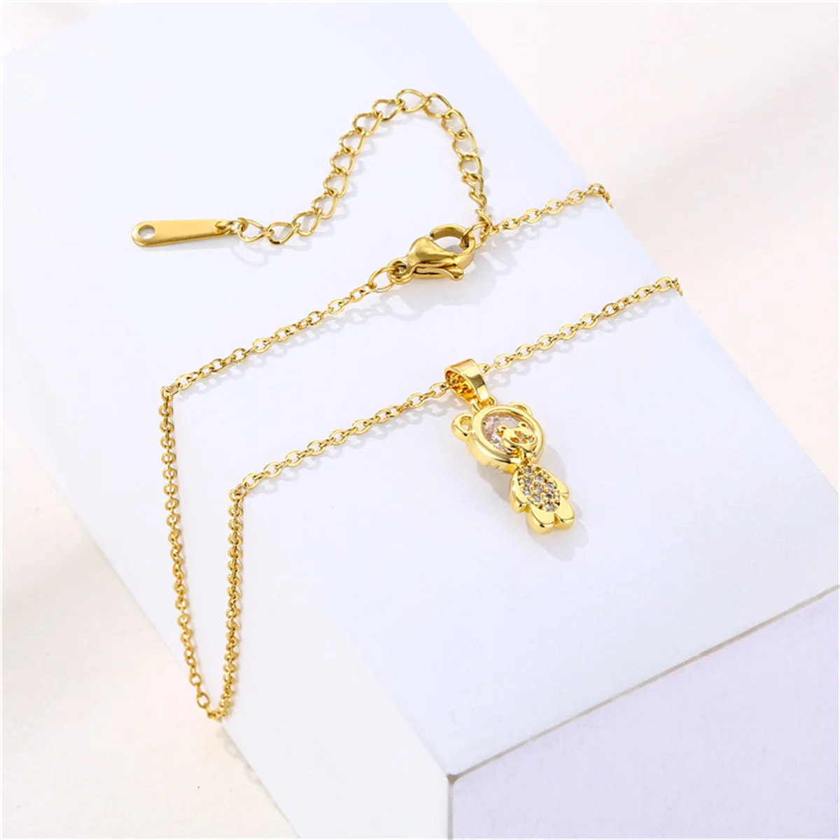 Crystal & 18K Gold-Plated Bear Pendant Necklace
