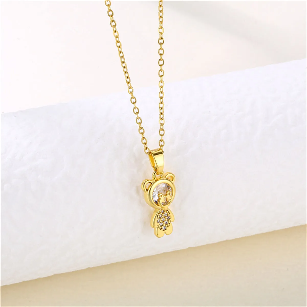 Crystal & 18K Gold-Plated Bear Pendant Necklace