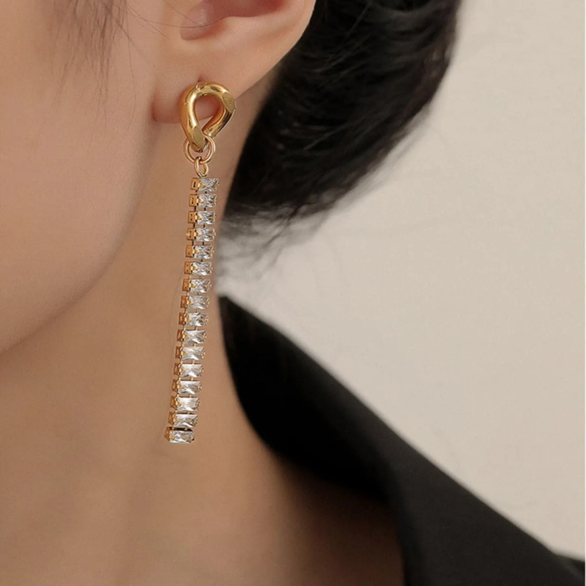 Crystal & 18K Gold-Plated Cuban Chain Drop Earrings