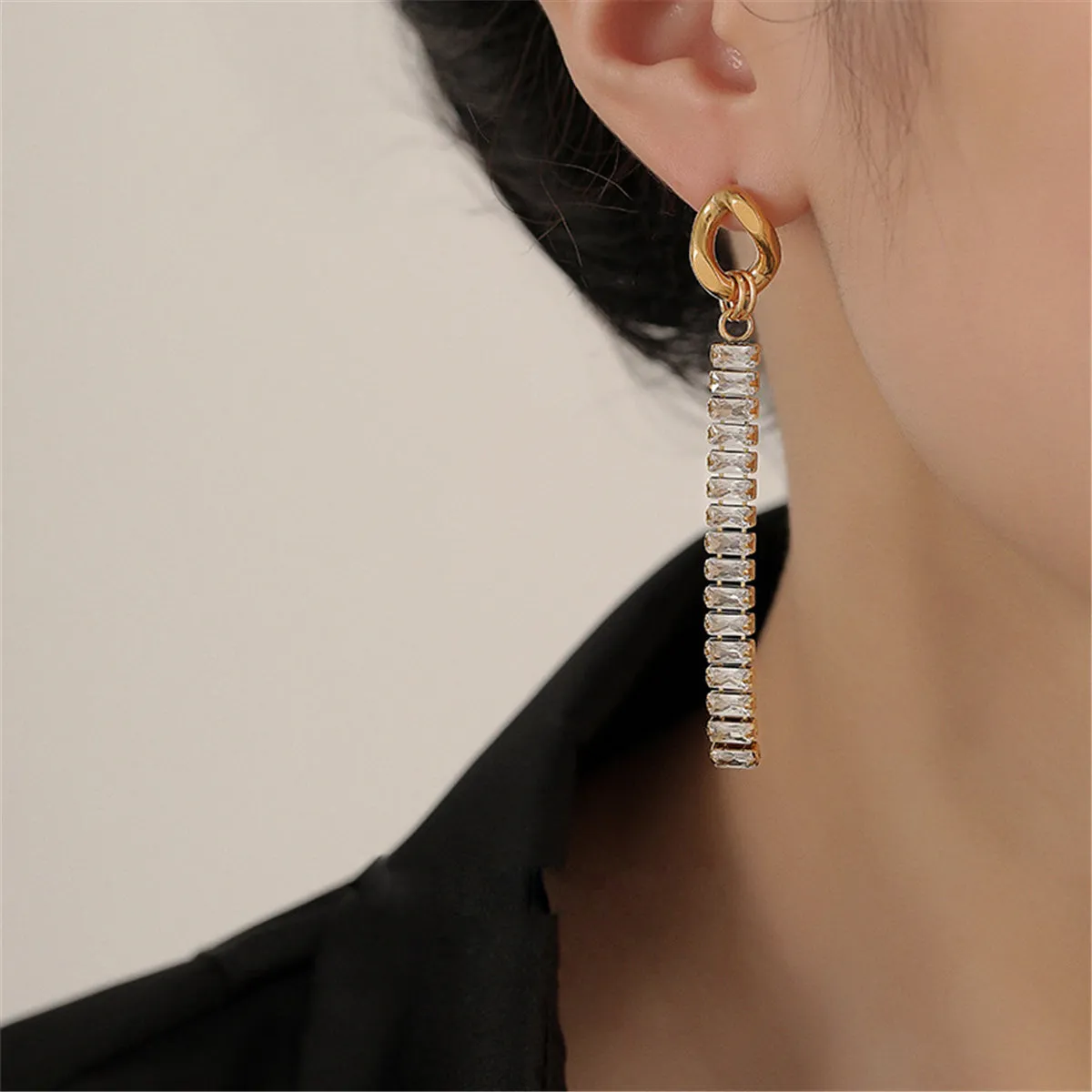 Crystal & 18K Gold-Plated Cuban Chain Drop Earrings