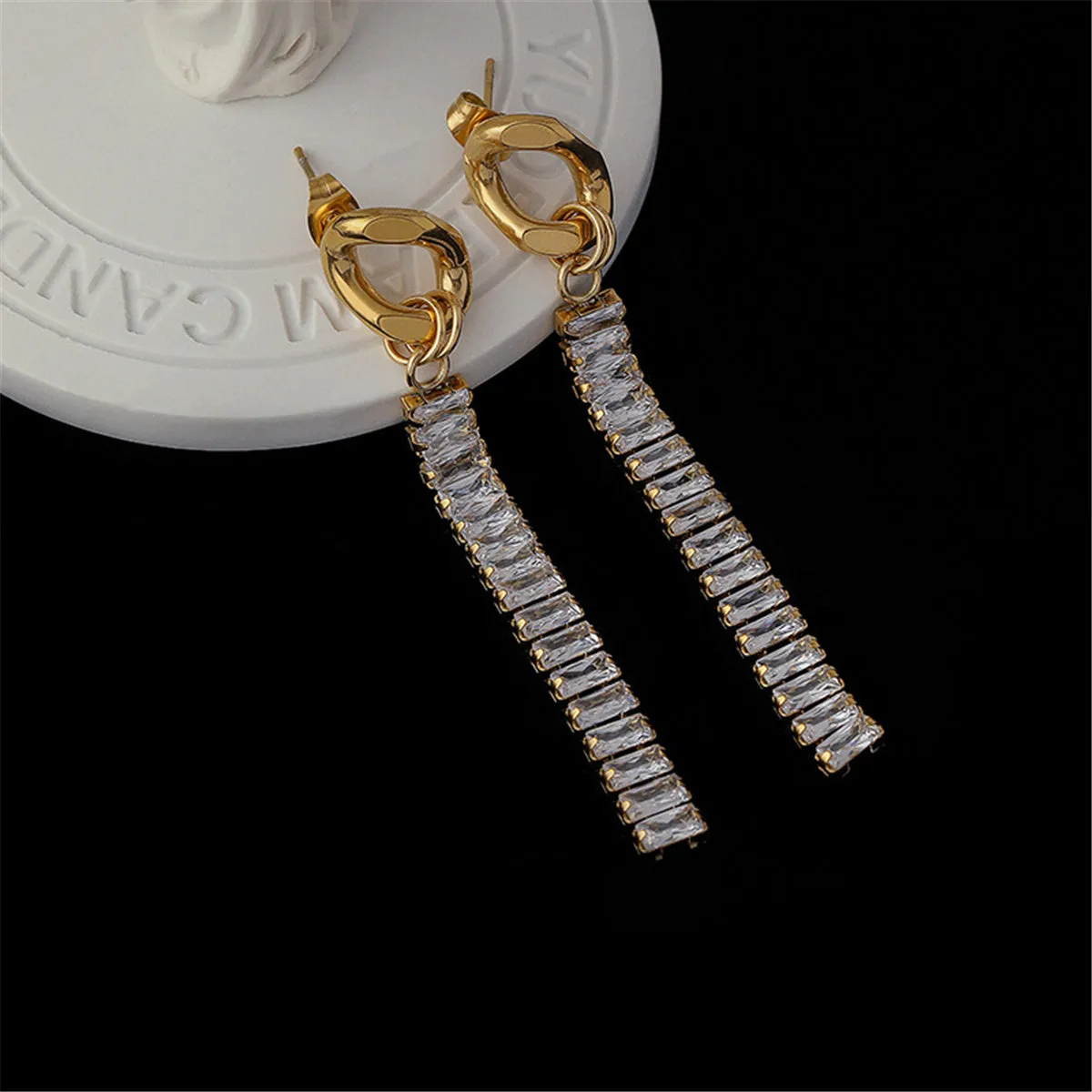 Crystal & 18K Gold-Plated Cuban Chain Drop Earrings