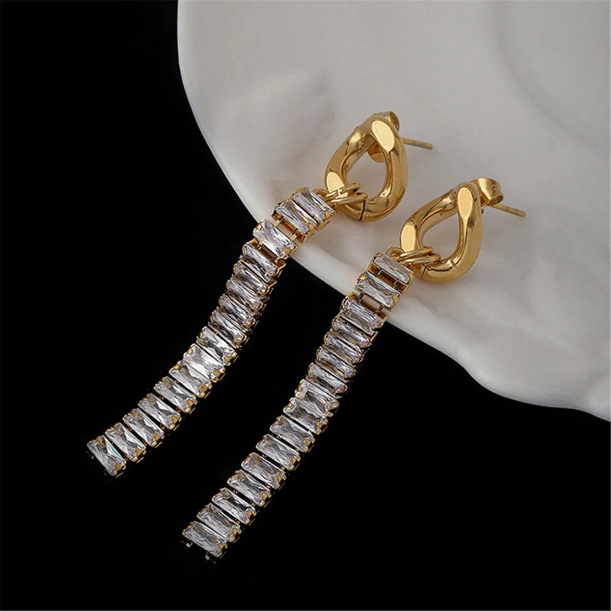 Crystal & 18K Gold-Plated Cuban Chain Drop Earrings