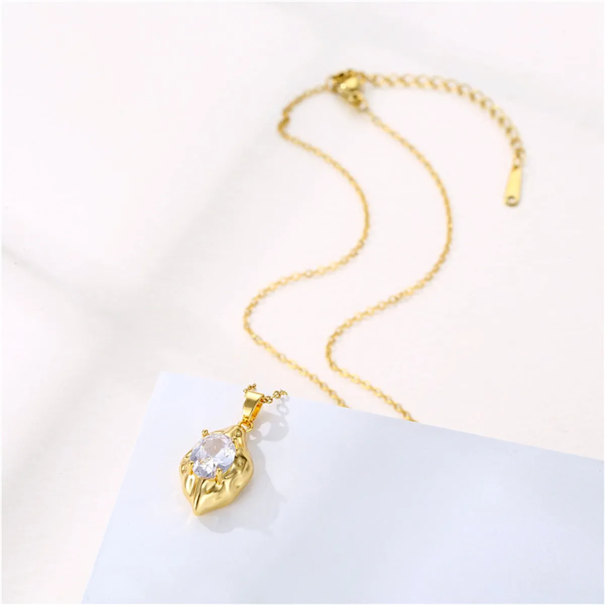 Crystal & 18K Gold-Plated Irregular Drop Pendant Necklace