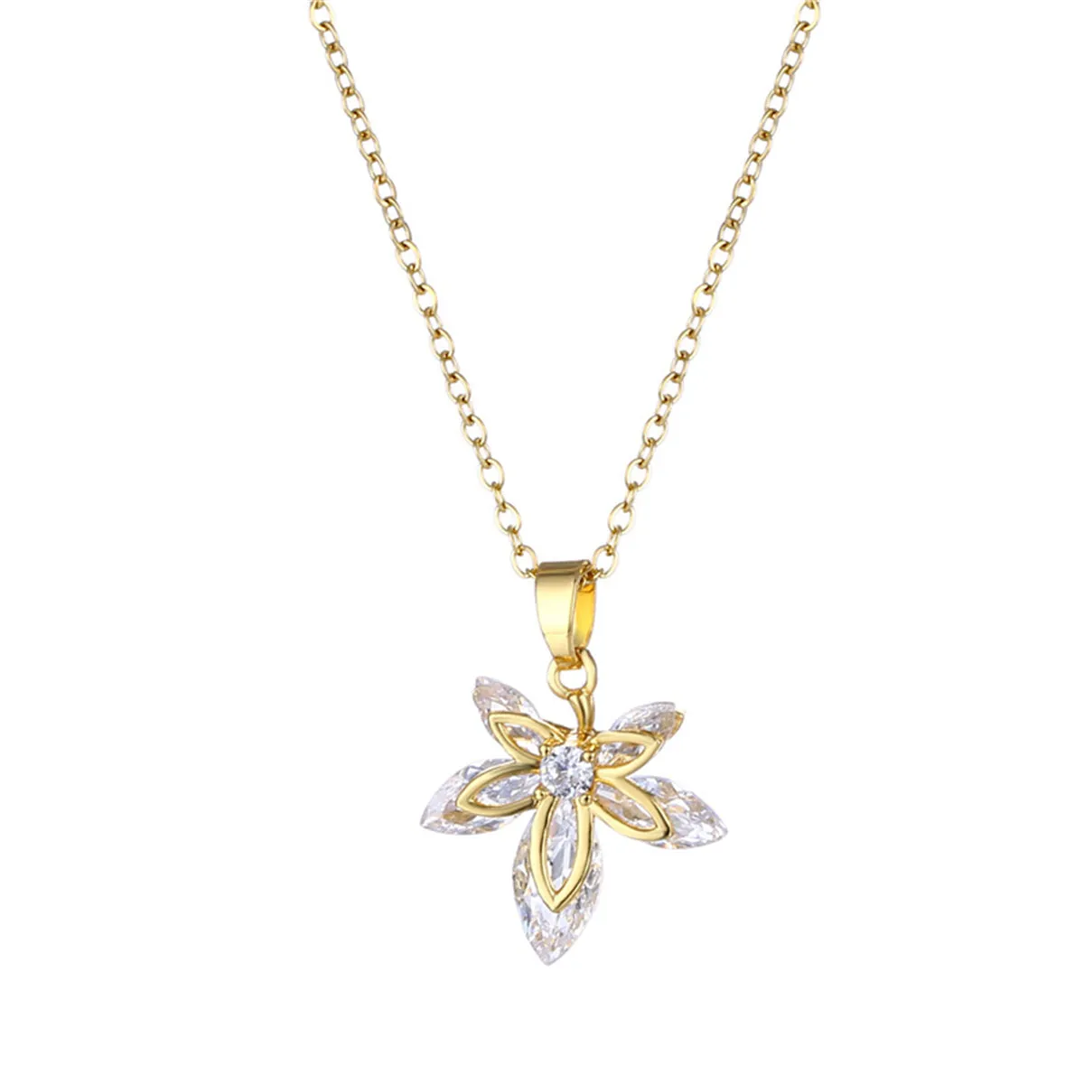 Crystal & 18K Gold-Plated Leaf Pendant Necklace