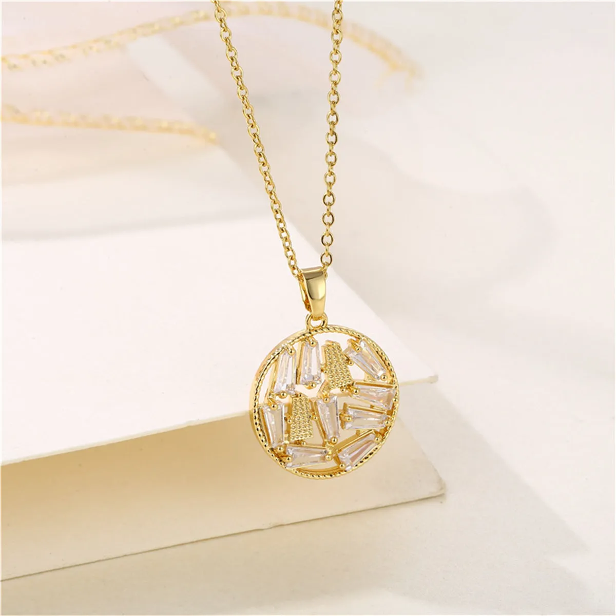 Crystal & 18K Gold-Plated Round Pendant Necklace