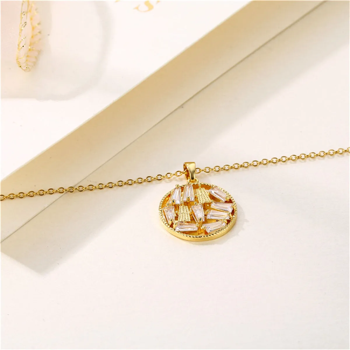 Crystal & 18K Gold-Plated Round Pendant Necklace