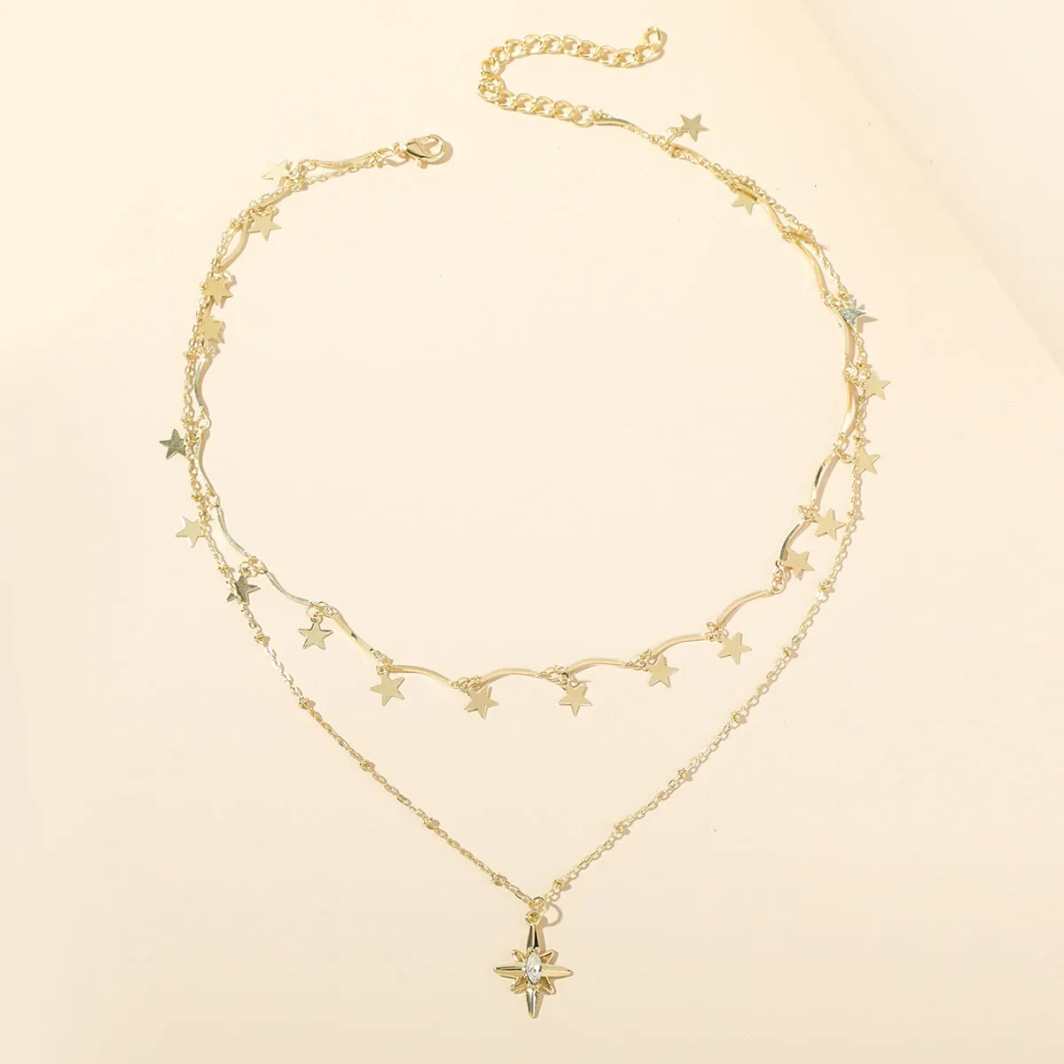 Crystal & 18K Gold-Plated Star Layered Necklace
