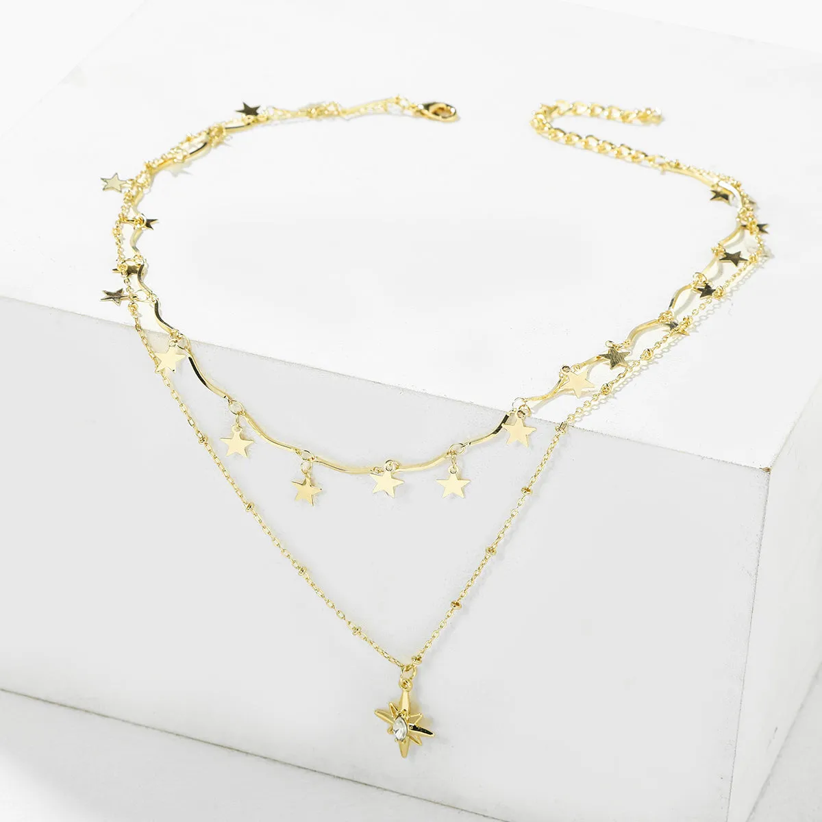 Crystal & 18K Gold-Plated Star Layered Necklace
