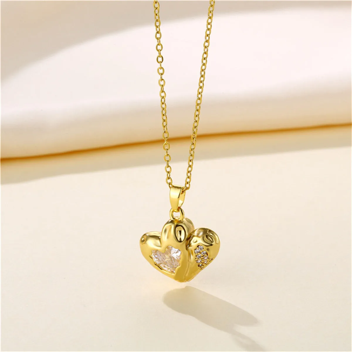Crystal & 18K Gold-Plated Textured Heart Pendant Necklace