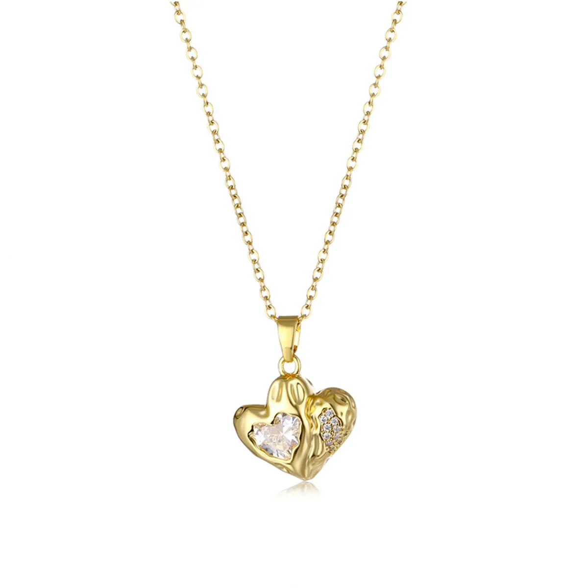 Crystal & 18K Gold-Plated Textured Heart Pendant Necklace