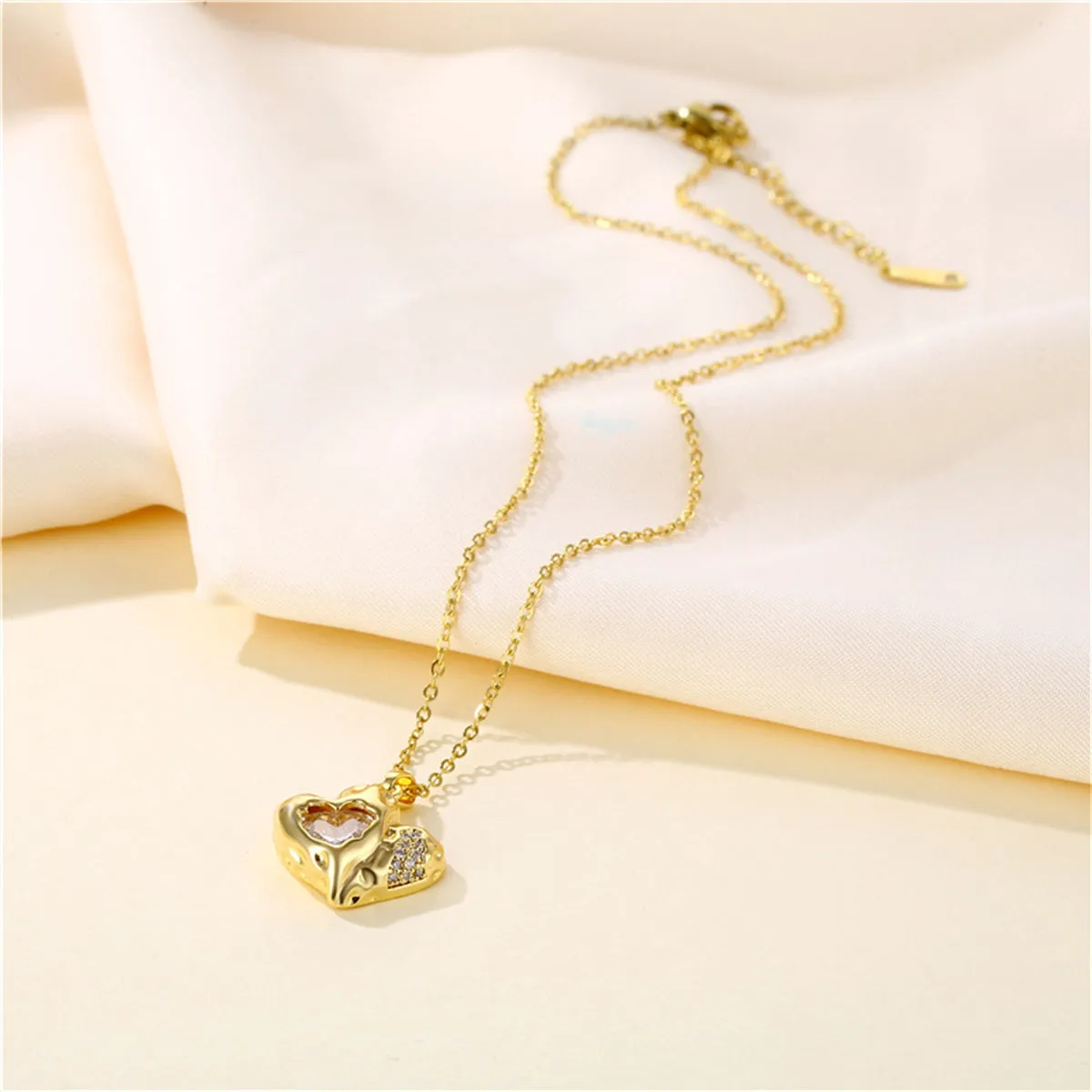 Crystal & 18K Gold-Plated Textured Heart Pendant Necklace