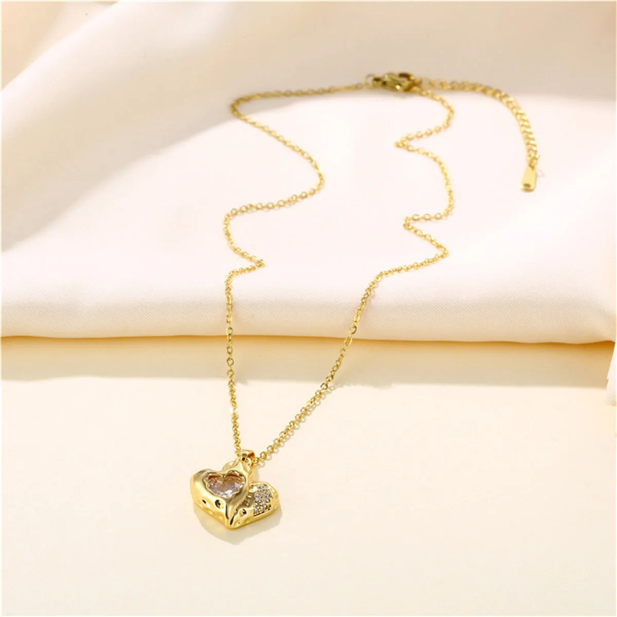 Crystal & 18K Gold-Plated Textured Heart Pendant Necklace