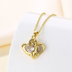 Crystal & 18K Gold-Plated Textured Heart Pendant Necklace