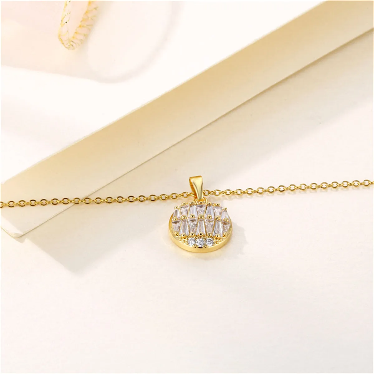 Crystal & 18K Gold-Plated Triangle-Cut Round Pendant Necklace