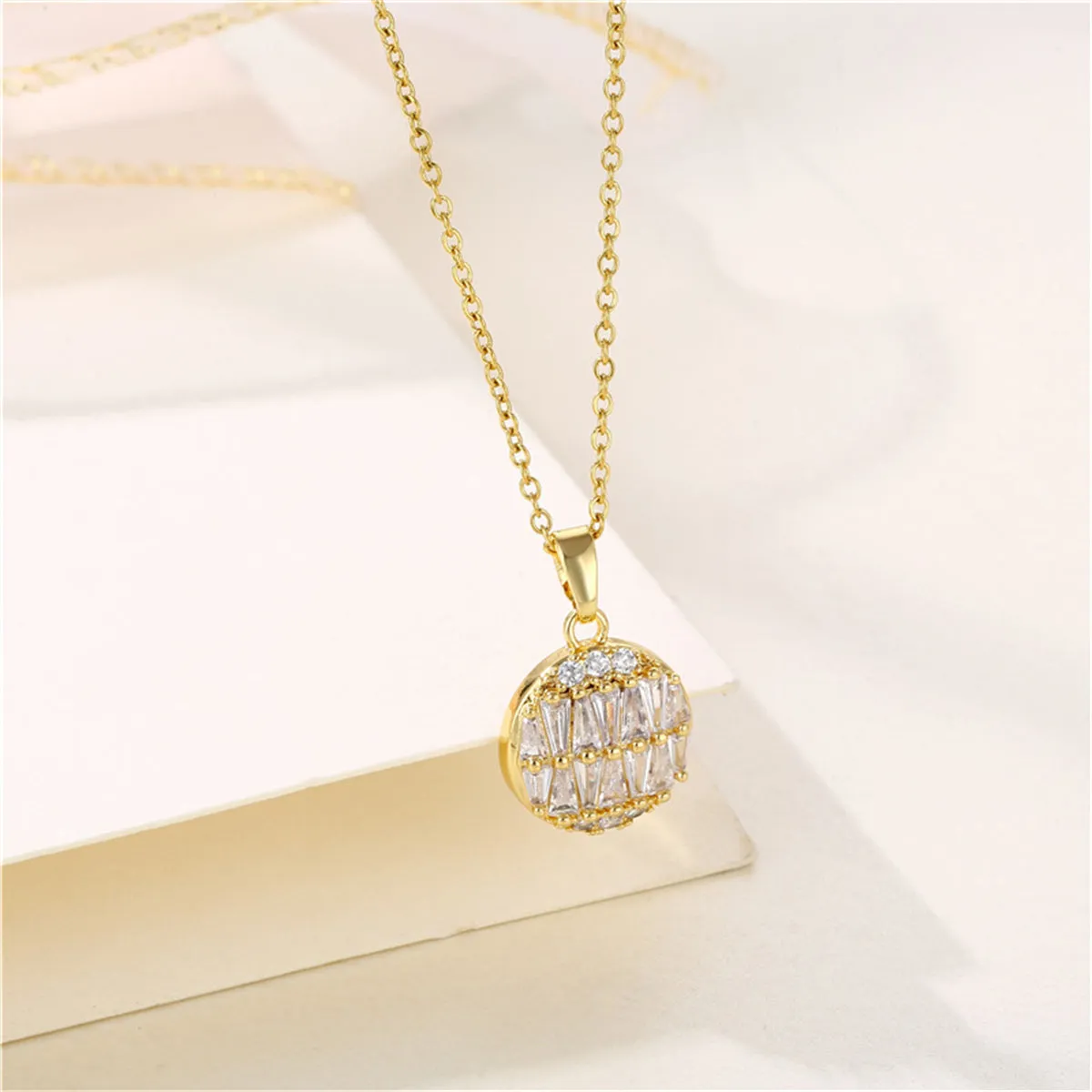 Crystal & 18K Gold-Plated Triangle-Cut Round Pendant Necklace