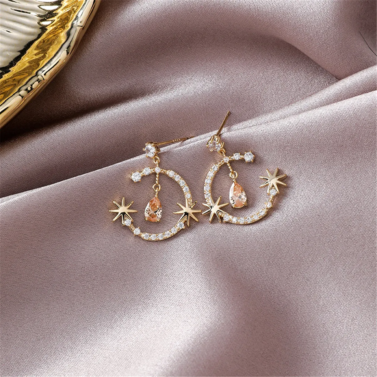 Crystal & Clear Cubic Zirconia 18K Gold-Plated Celestial Drop Earrings