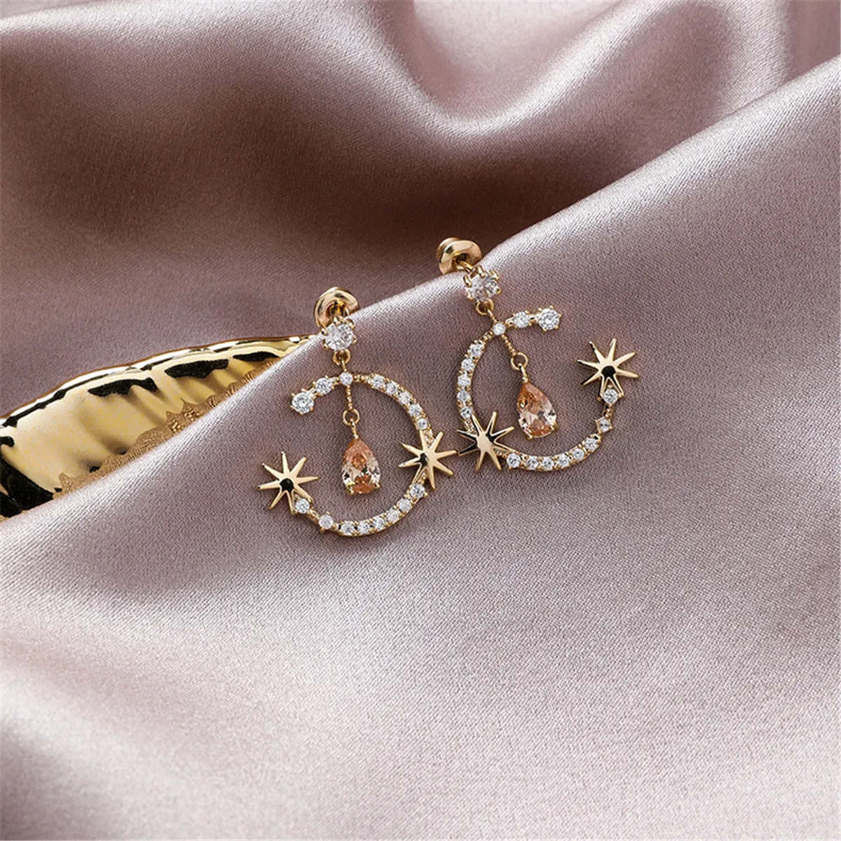Crystal & Clear Cubic Zirconia 18K Gold-Plated Celestial Drop Earrings