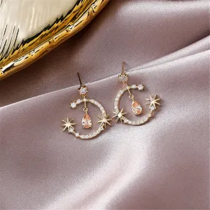 Crystal & Clear Cubic Zirconia 18K Gold-Plated Celestial Drop Earrings