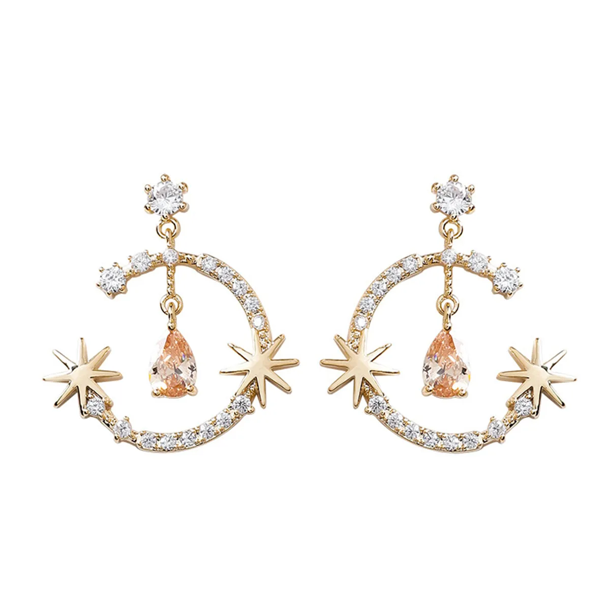 Crystal & Clear Cubic Zirconia 18K Gold-Plated Celestial Drop Earrings