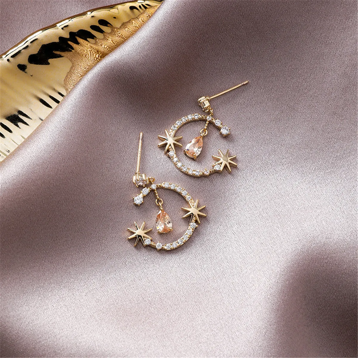 Crystal & Clear Cubic Zirconia 18K Gold-Plated Celestial Drop Earrings