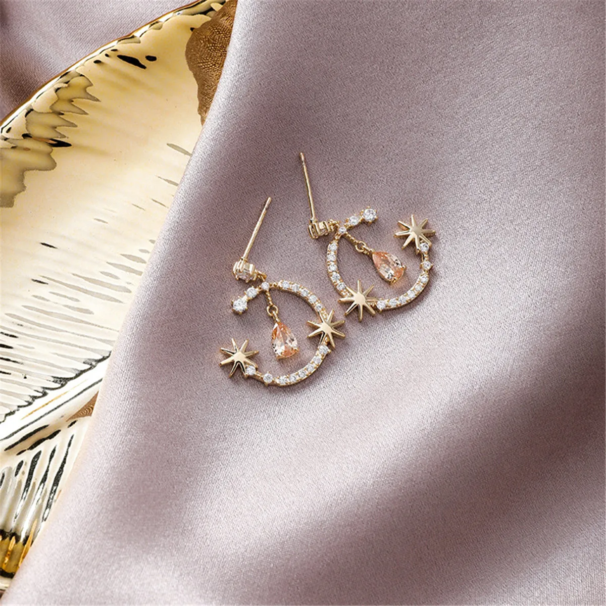 Crystal & Clear Cubic Zirconia 18K Gold-Plated Celestial Drop Earrings