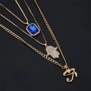 Crystal & Cubic Zirconia Hamsa Pendant Layered Necklace