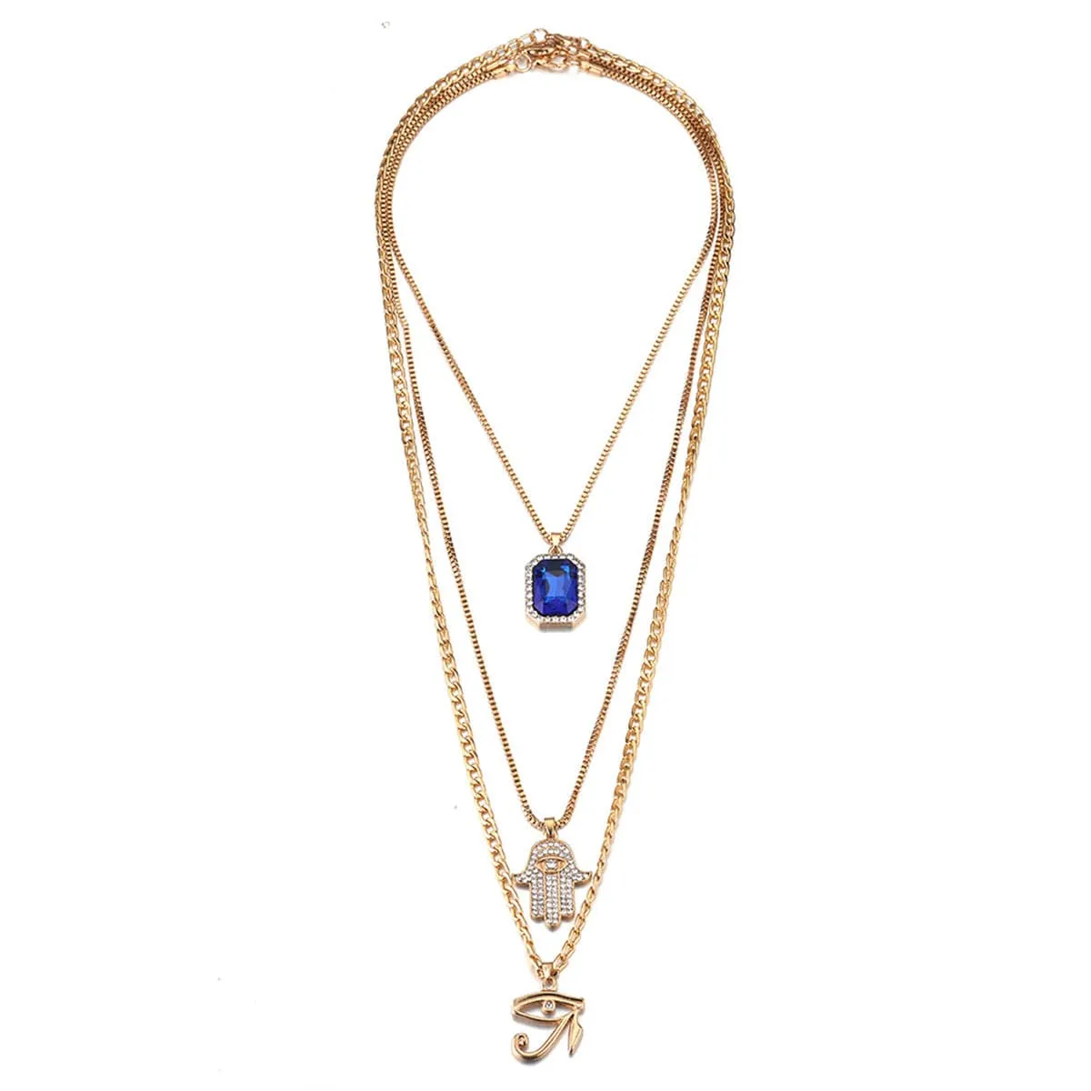Crystal & Cubic Zirconia Hamsa Pendant Layered Necklace