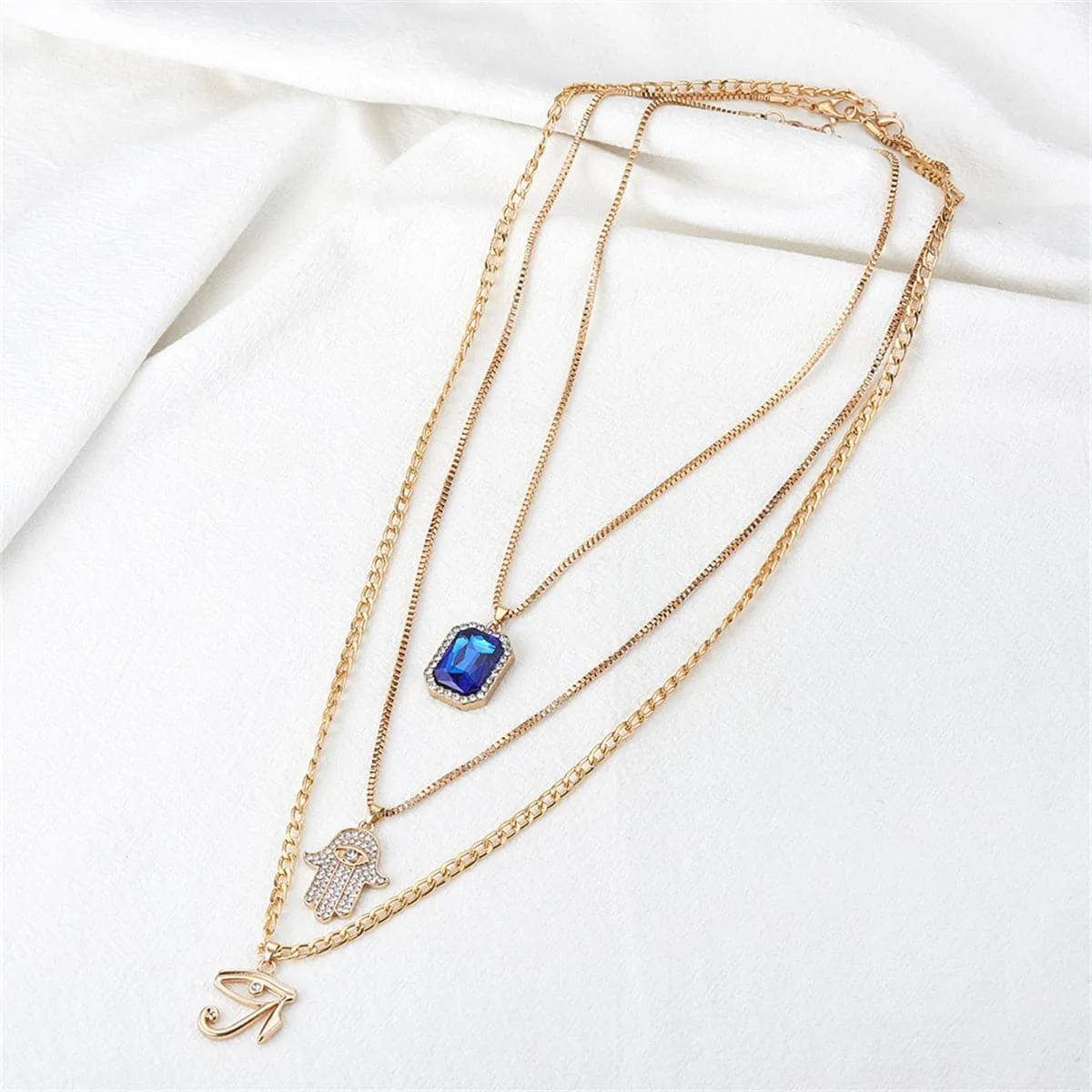 Crystal & Cubic Zirconia Hamsa Pendant Layered Necklace
