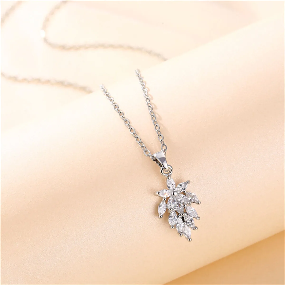 Crystal & Silver-Plated Botanical Pendant Necklace