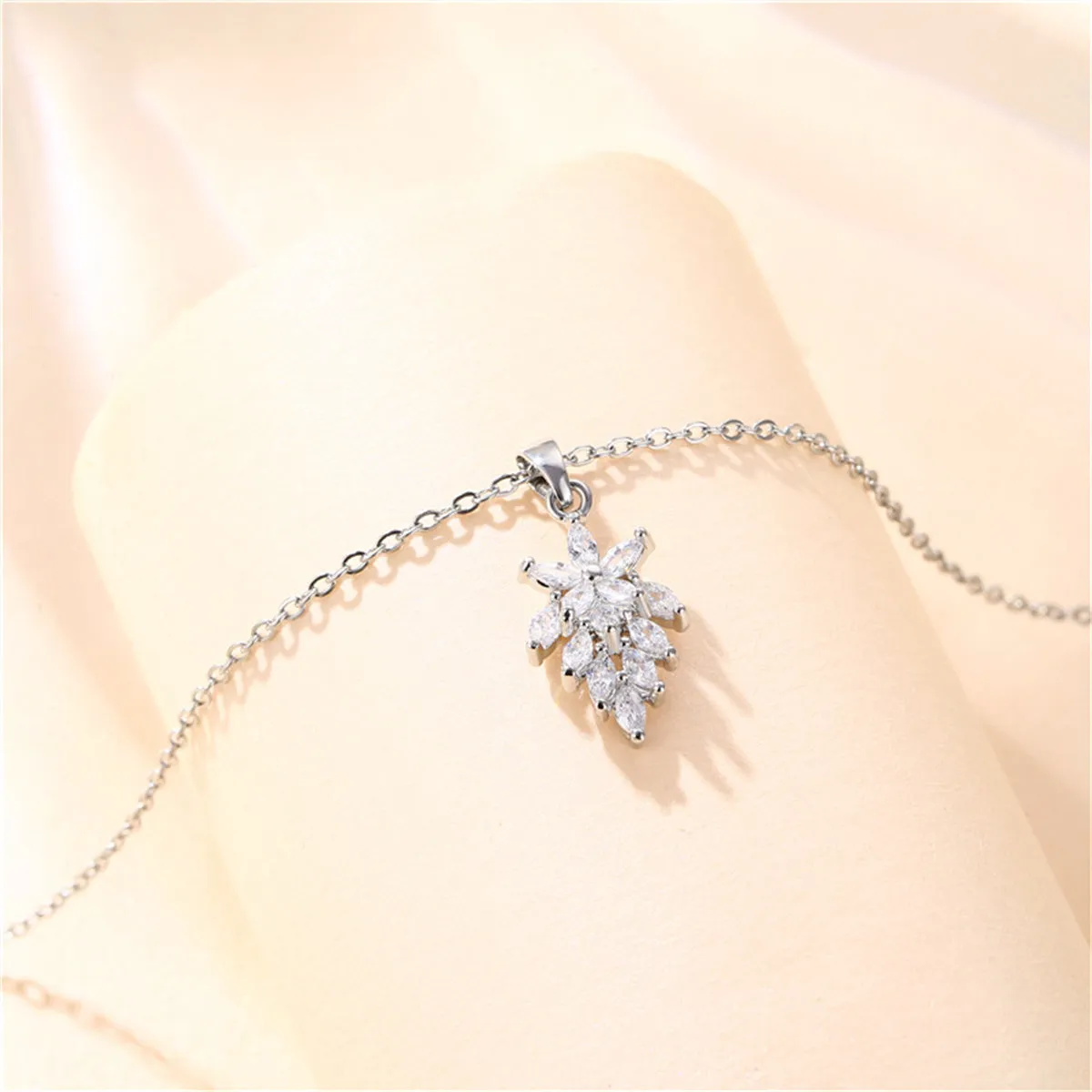 Crystal & Silver-Plated Botanical Pendant Necklace