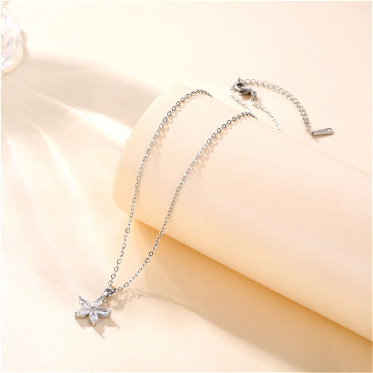 Crystal & Silver-Plated Marquise Flower Pendant Necklace