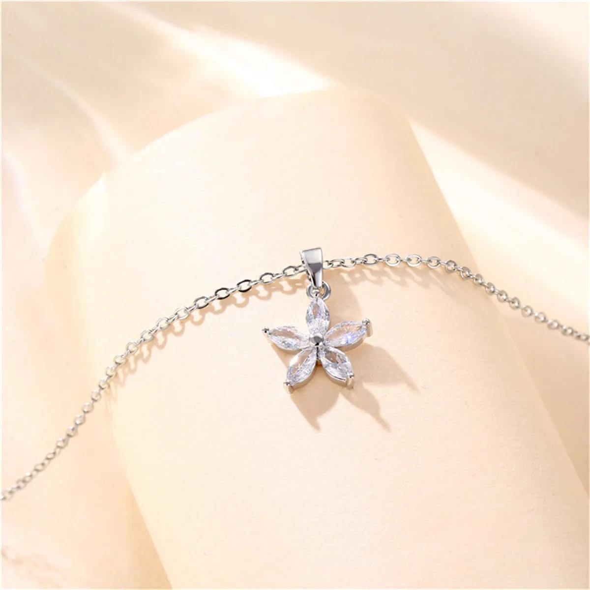 Crystal & Silver-Plated Marquise Flower Pendant Necklace