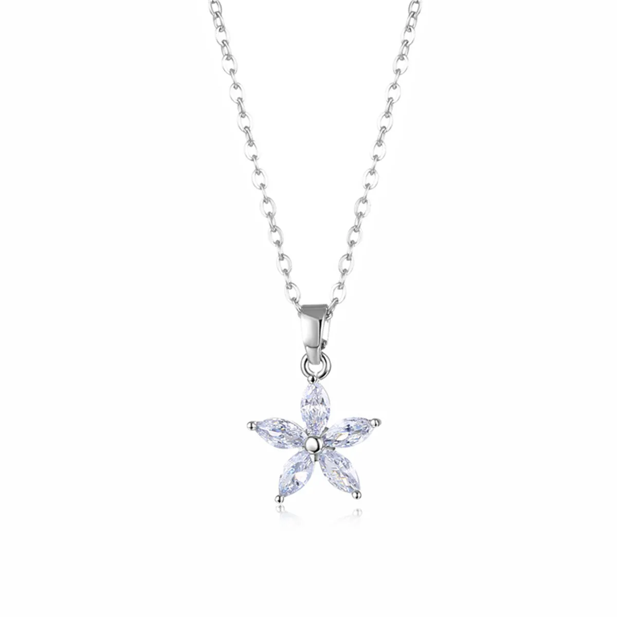 Crystal & Silver-Plated Marquise Flower Pendant Necklace