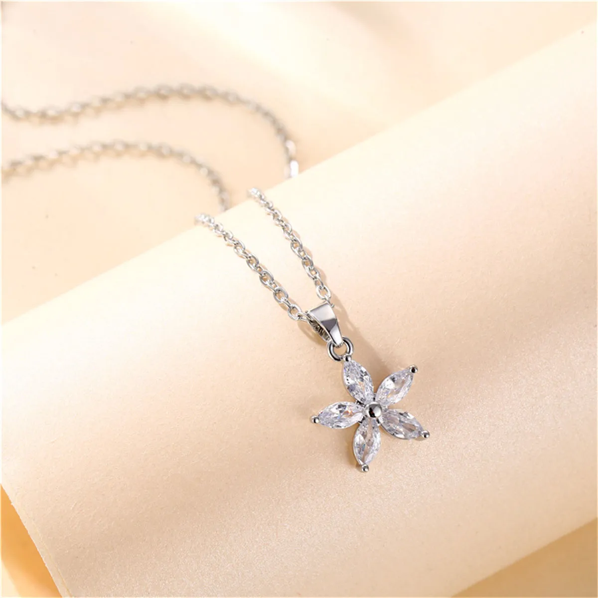 Crystal & Silver-Plated Marquise Flower Pendant Necklace