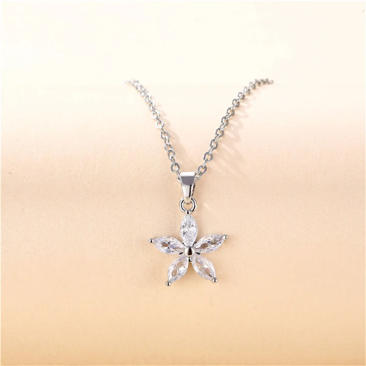 Crystal & Silver-Plated Marquise Flower Pendant Necklace
