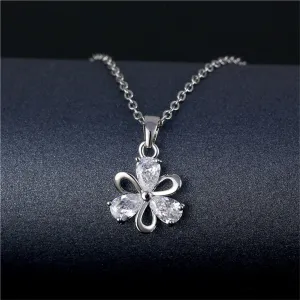 Crystal & Silver-Plated Pear Flower Pendant Necklace