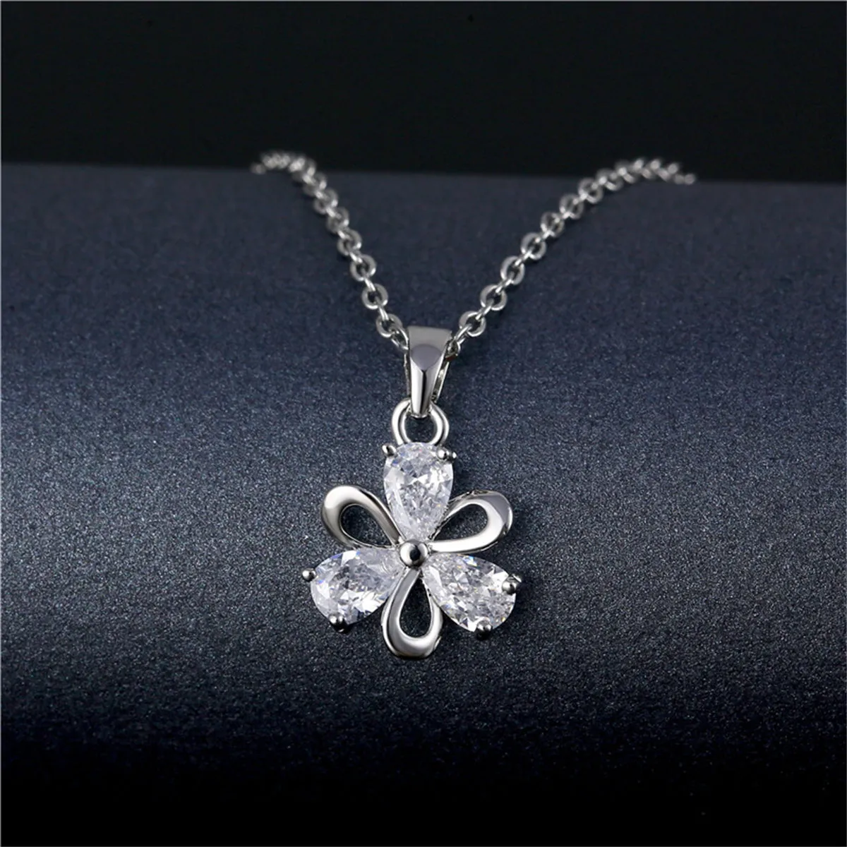 Crystal & Silver-Plated Pear Flower Pendant Necklace