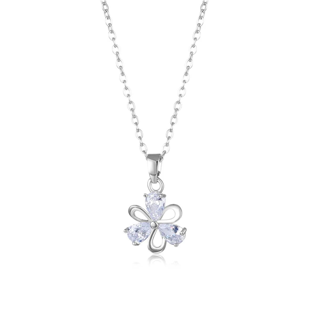 Crystal & Silver-Plated Pear Flower Pendant Necklace