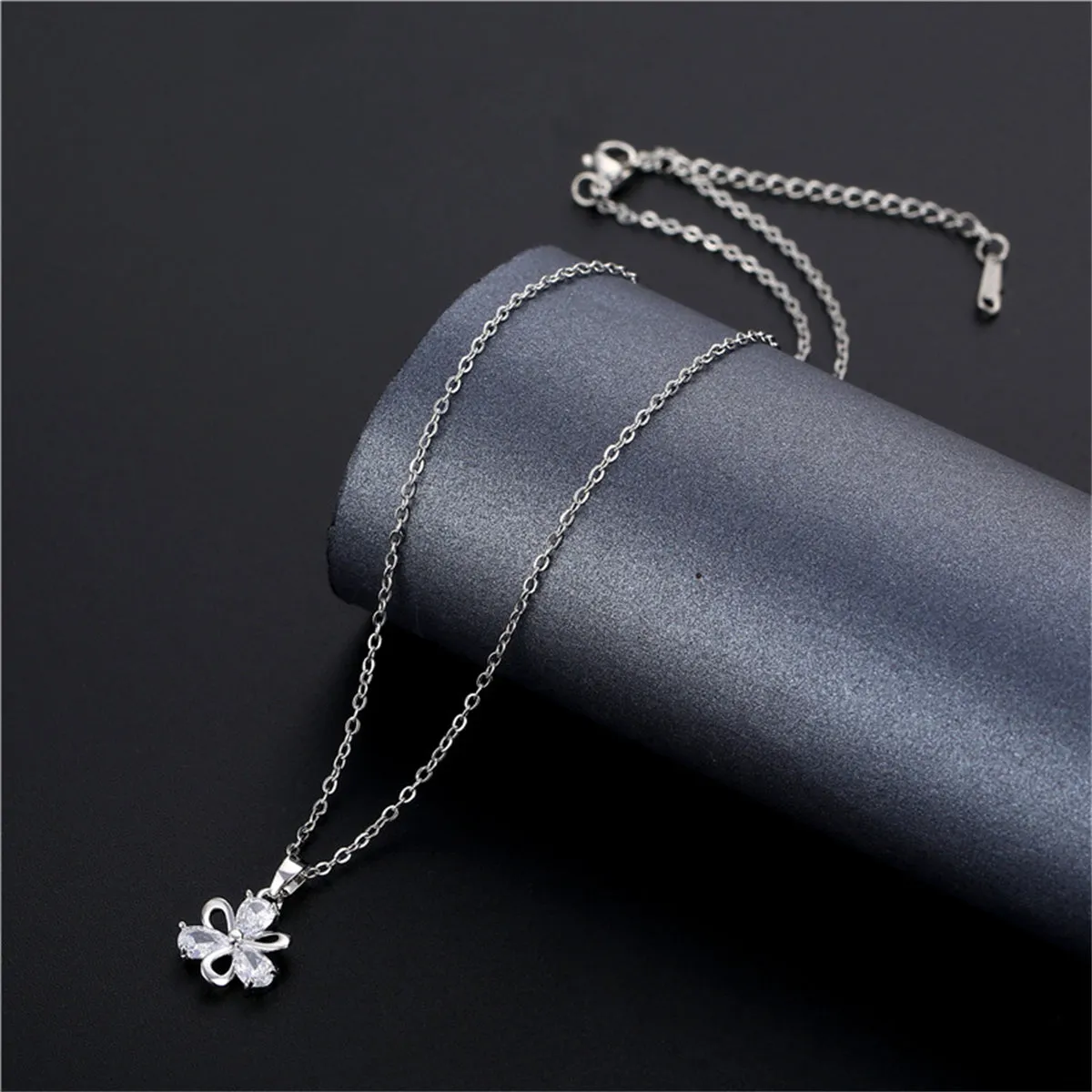 Crystal & Silver-Plated Pear Flower Pendant Necklace