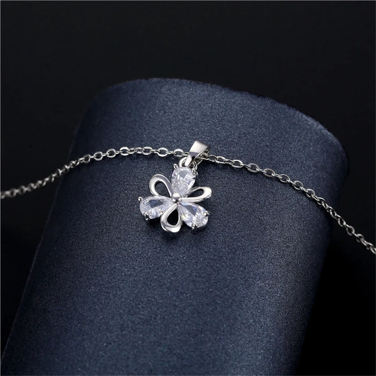 Crystal & Silver-Plated Pear Flower Pendant Necklace