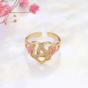 Crystal Letter Heart Shaped Ring