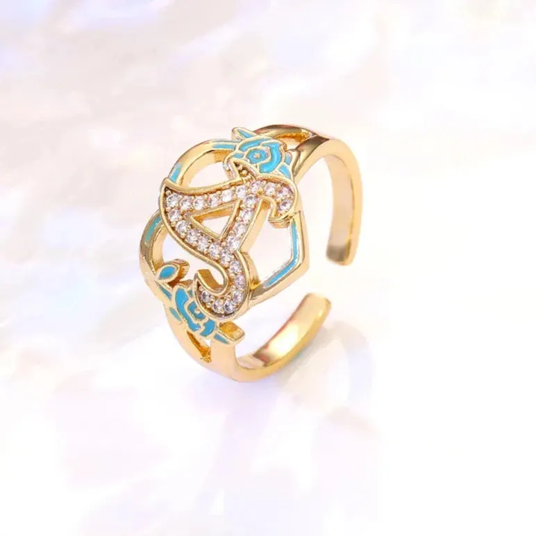 Crystal Letter Heart Shaped Ring
