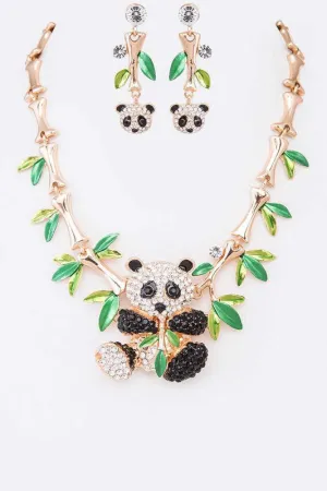 Crystal Panda Iconic Statement Necklace Set