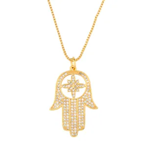 Cubic Zirconia & 18K Gold-Plated Hamsa Pendant Necklace