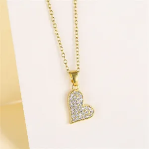 Cubic Zirconia & 18K Gold-Plated Heart Pendant Necklace
