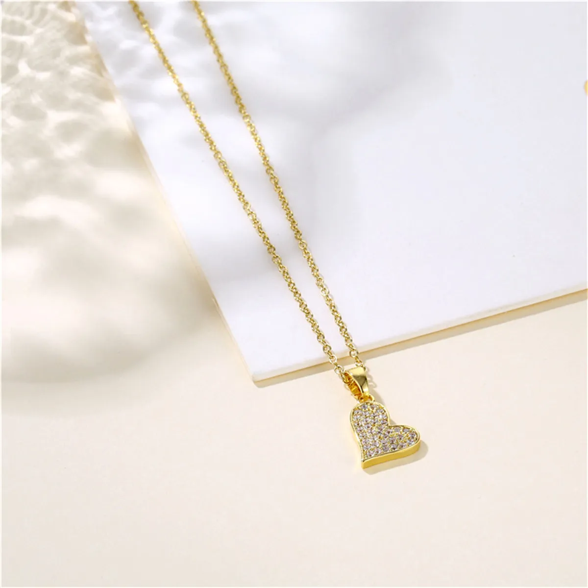 Cubic Zirconia & 18K Gold-Plated Heart Pendant Necklace