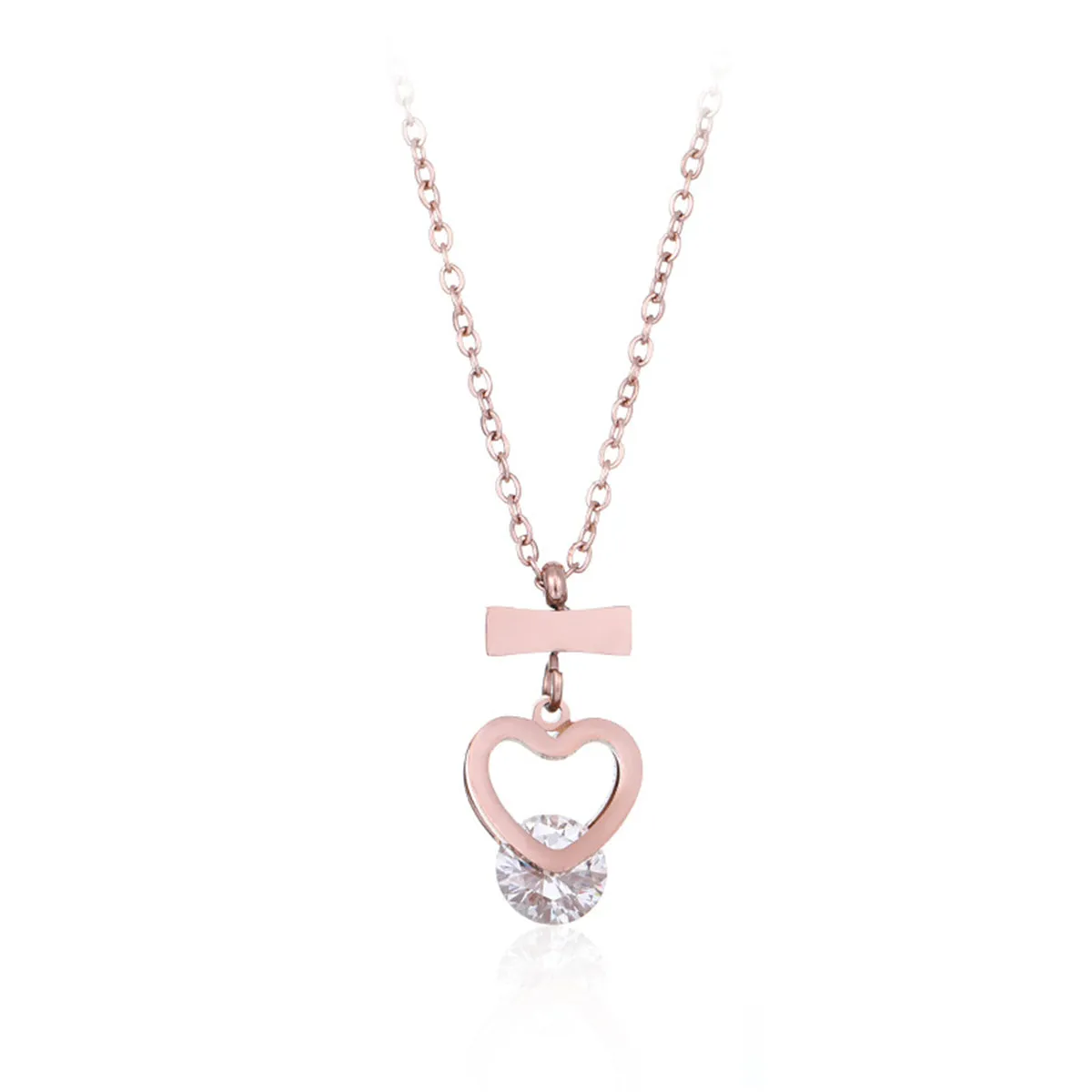 Cubic Zirconia & 18K Rose Gold-Plated Open Heart Pendant Necklace
