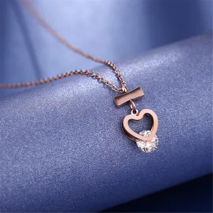 Cubic Zirconia & 18K Rose Gold-Plated Open Heart Pendant Necklace