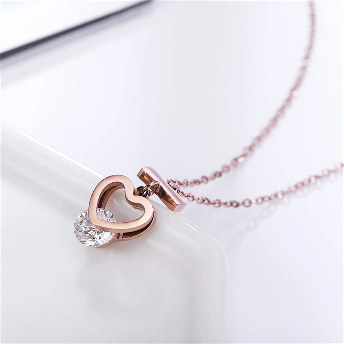 Cubic Zirconia & 18K Rose Gold-Plated Open Heart Pendant Necklace